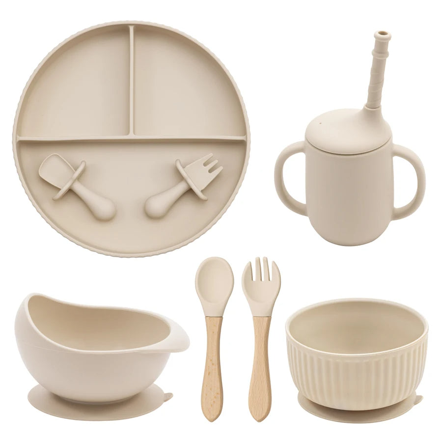 Silicone Baby Feeding Tableware Set Suction Bowl Plate Cup