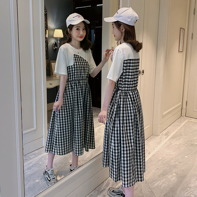 Plaid Stitching Maternity Dress For Pregnant Women