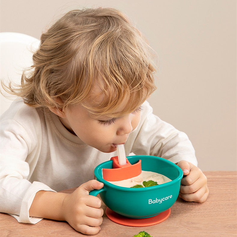 3 In 1 Baby Feeding Bowl With Straw Suction Handle