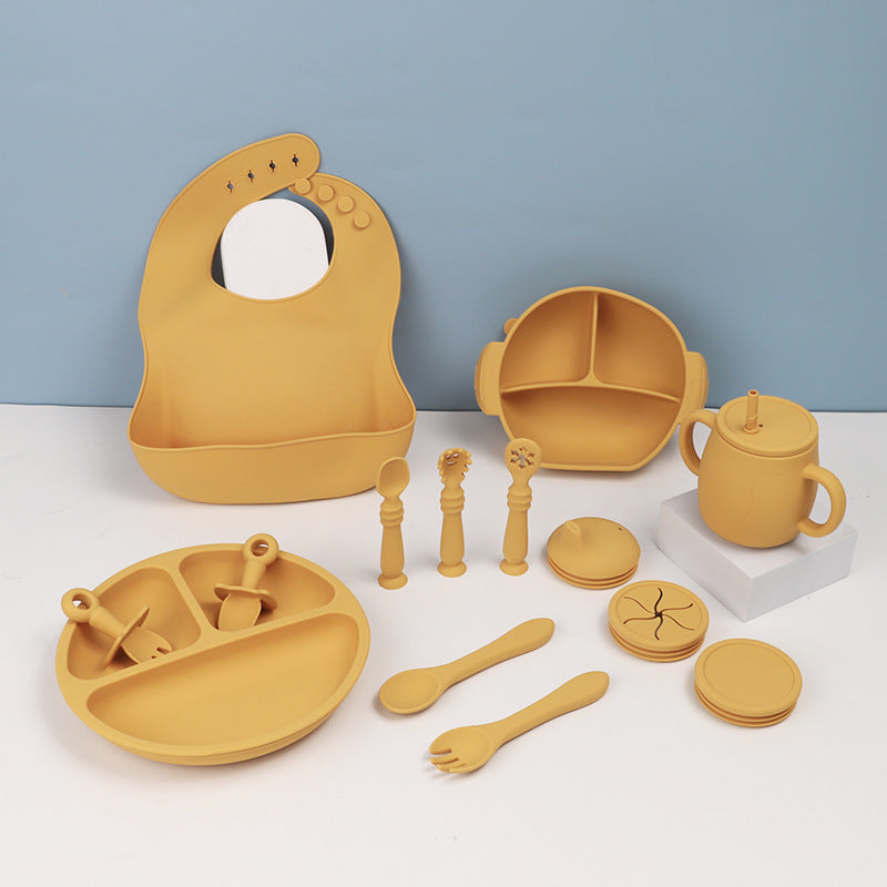15 Piece Silicone Baby Feeding Tableware Set Bib Bowl Spoon Plate
