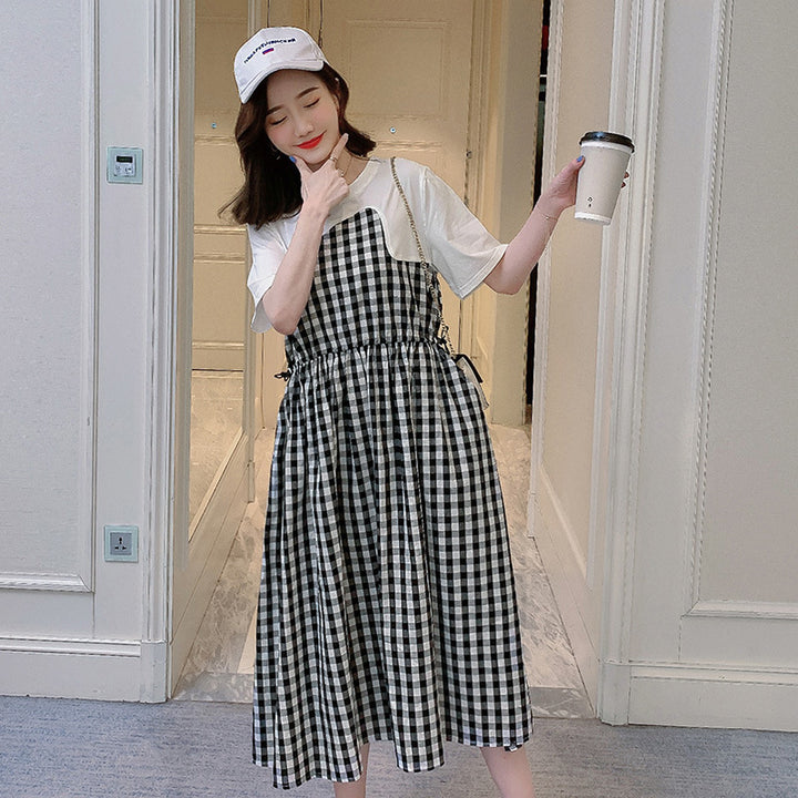 Plaid Stitching Maternity Dress For Pregnant Women
