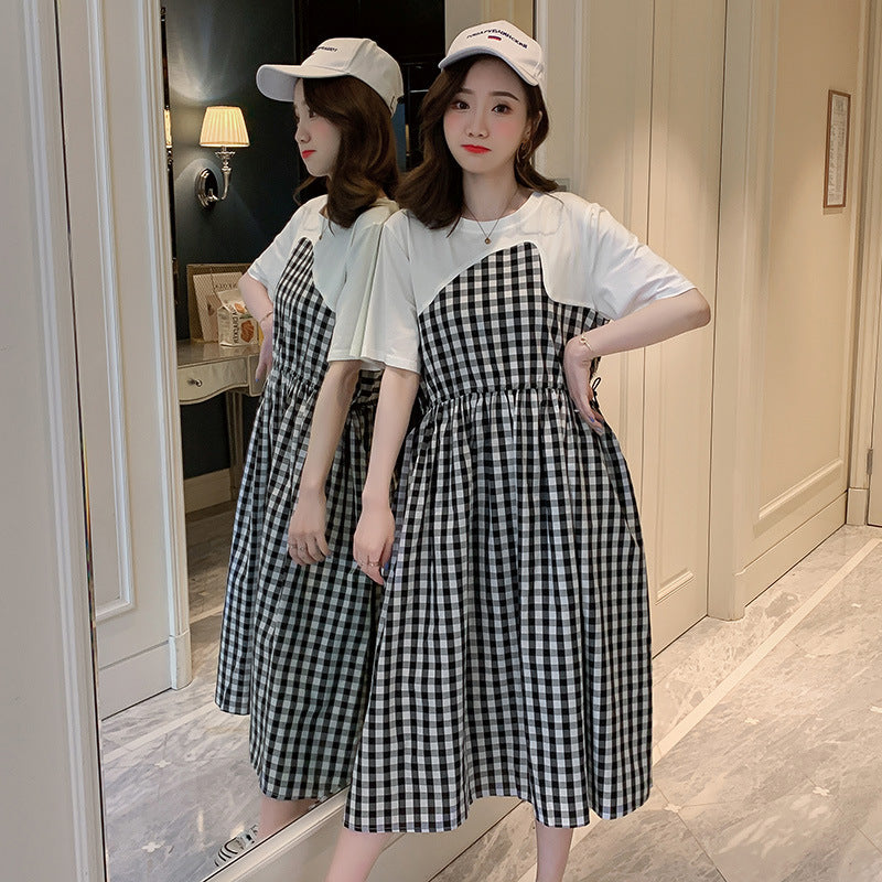 Plaid Stitching Maternity Dress For Pregnant Women