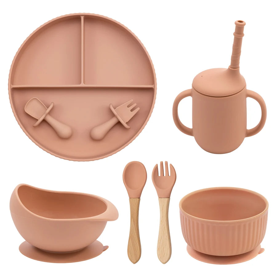 Silicone Baby Feeding Tableware Set Suction Bowl Plate Cup