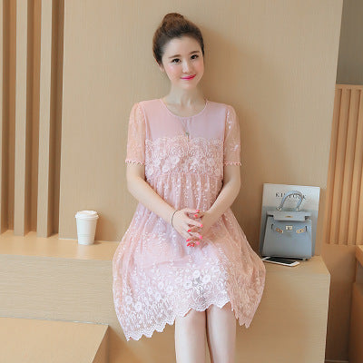 Korean Lace Crochet Maternity Dress Summer Long Pregnancy Dress