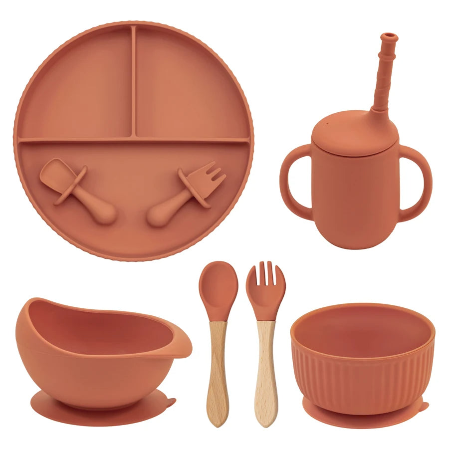 Silicone Baby Feeding Tableware Set Suction Bowl Plate Cup