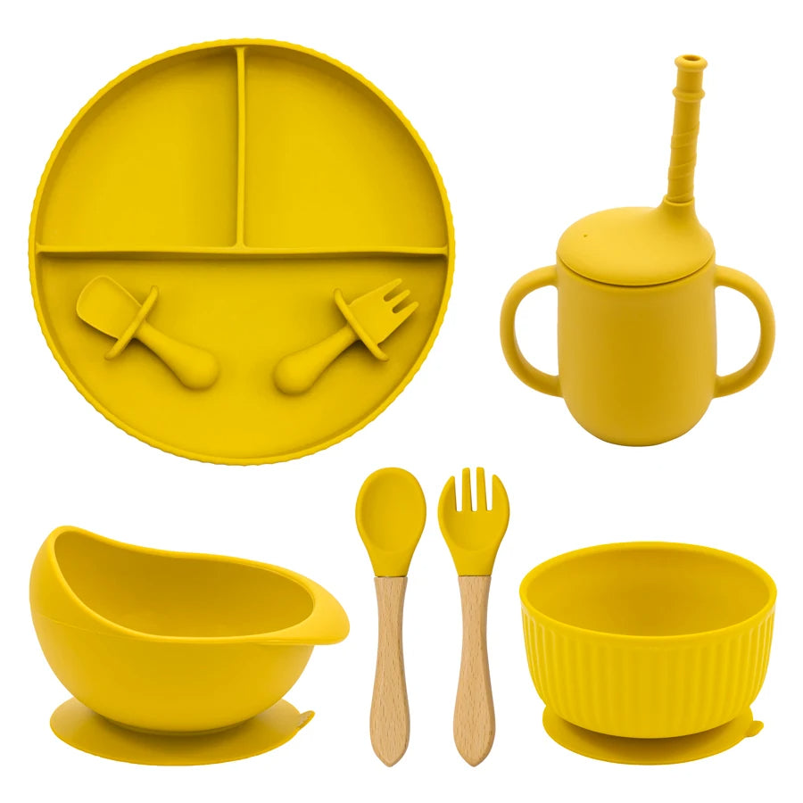 Silicone Baby Feeding Tableware Set Suction Bowl Plate Cup