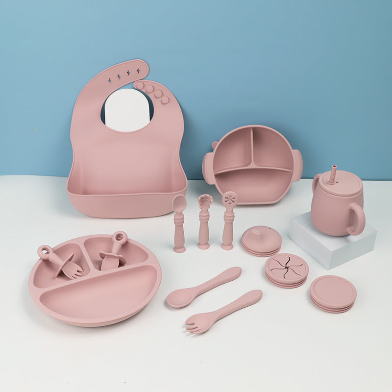 15 Piece Silicone Baby Feeding Tableware Set Bib Bowl Spoon Plate