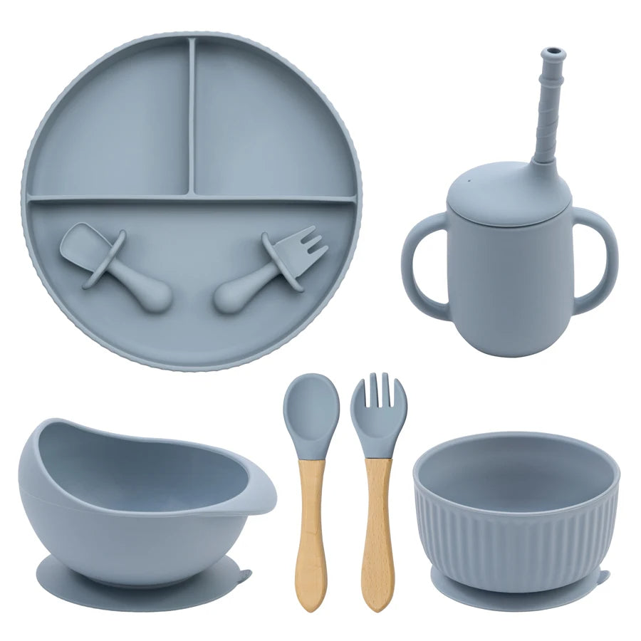 Silicone Baby Feeding Tableware Set Suction Bowl Plate Cup