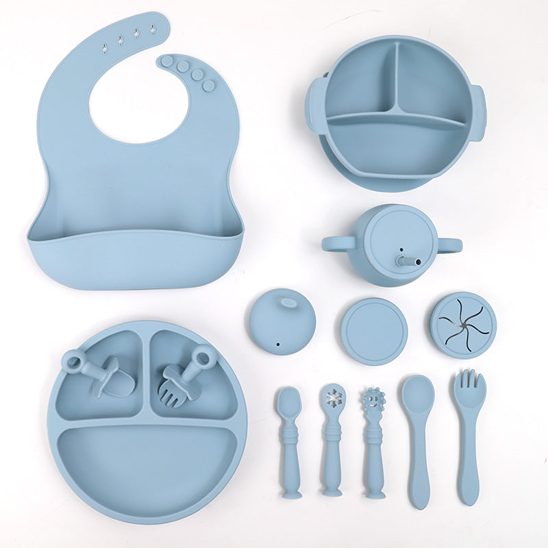 15 Piece Silicone Baby Feeding Tableware Set Bib Bowl Spoon Plate