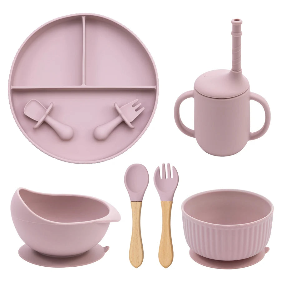 Silicone Baby Feeding Tableware Set Suction Bowl Plate Cup