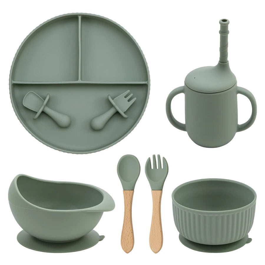 Silicone Baby Feeding Tableware Set Suction Bowl Plate Cup