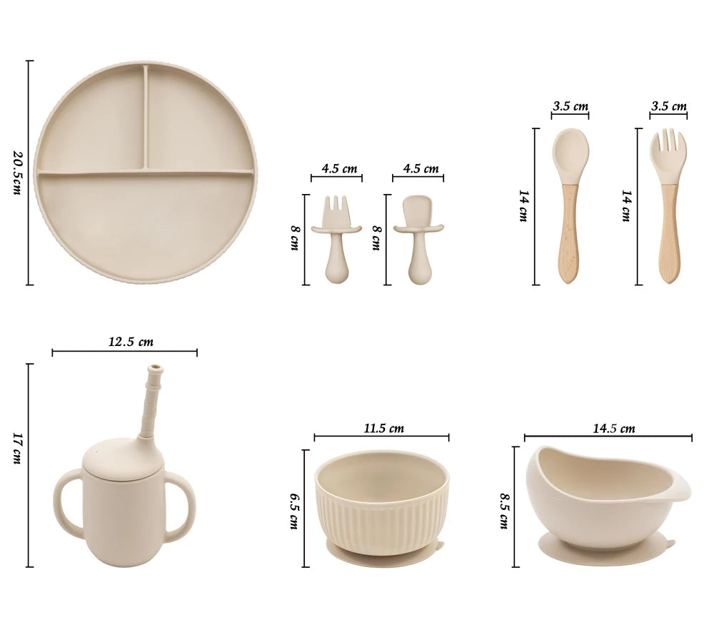 Silicone Baby Feeding Tableware Set Suction Bowl Plate Cup