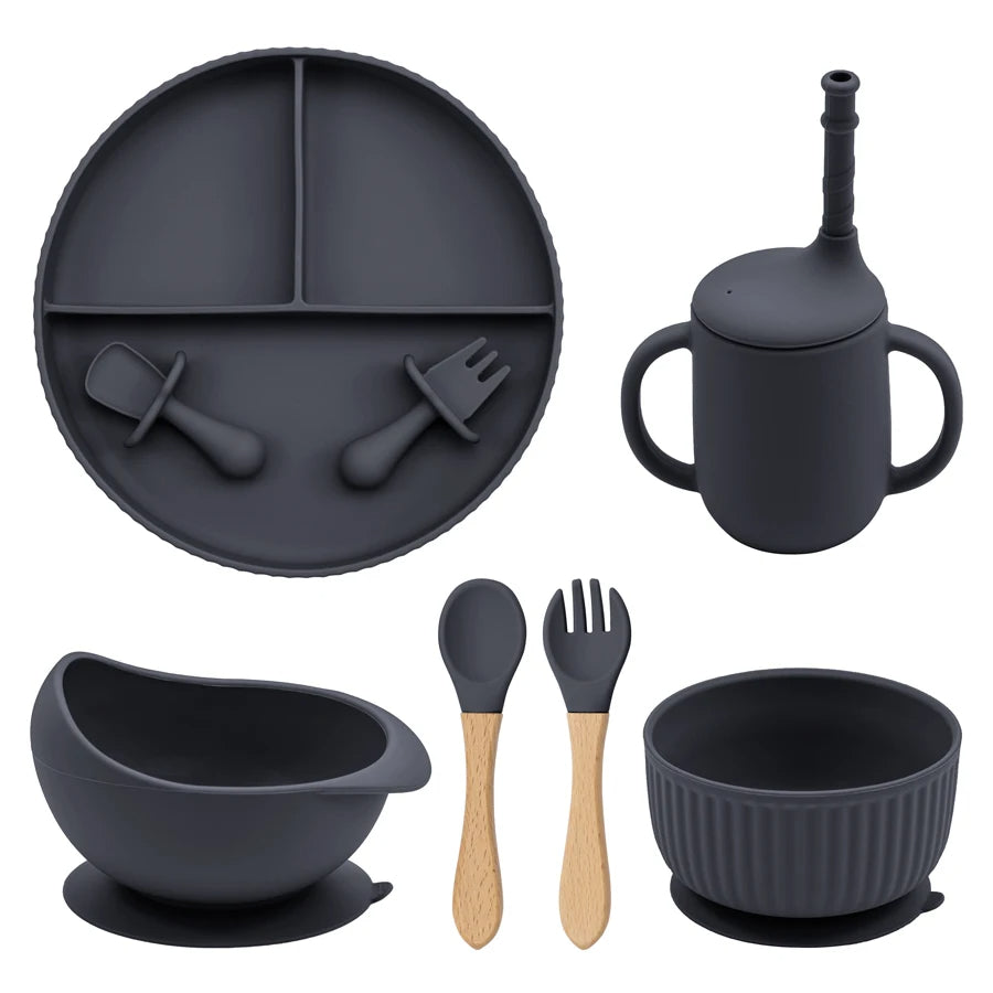 Silicone Baby Feeding Tableware Set Suction Bowl Plate Cup