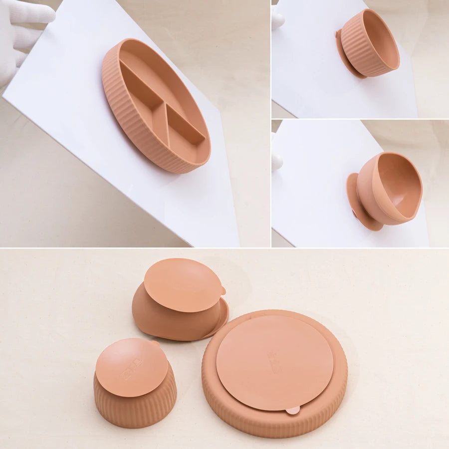 Silicone Baby Feeding Tableware Set Suction Bowl Plate Cup