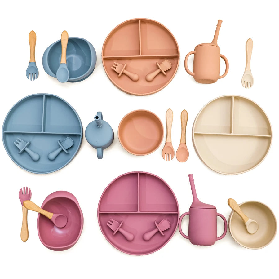 Silicone Baby Feeding Tableware Set Suction Bowl Plate Cup