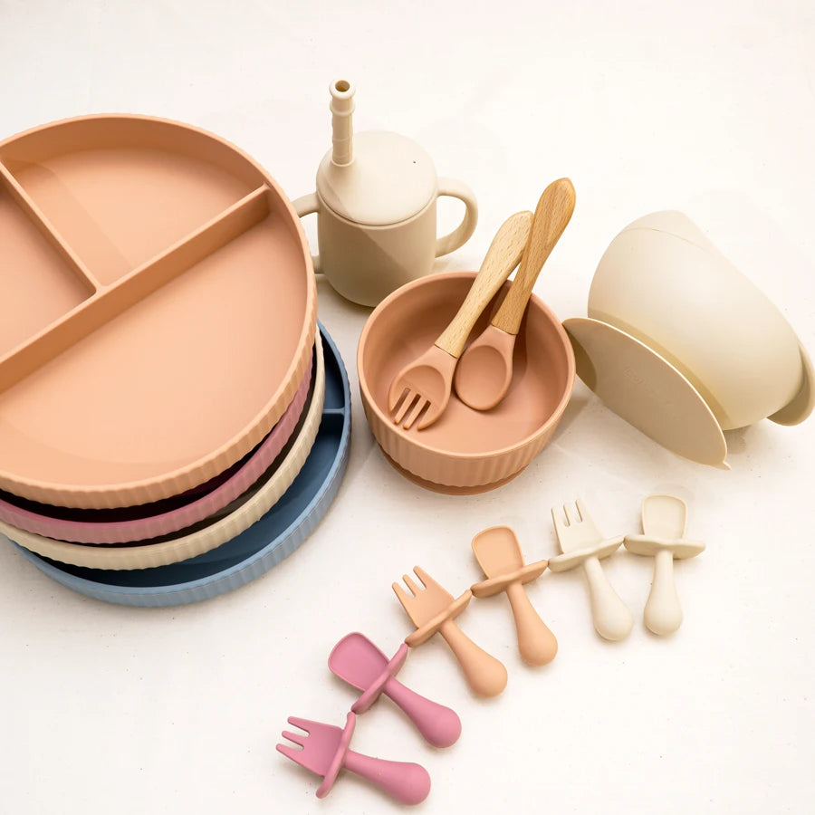 Silicone Baby Feeding Tableware Set Suction Bowl Plate Cup