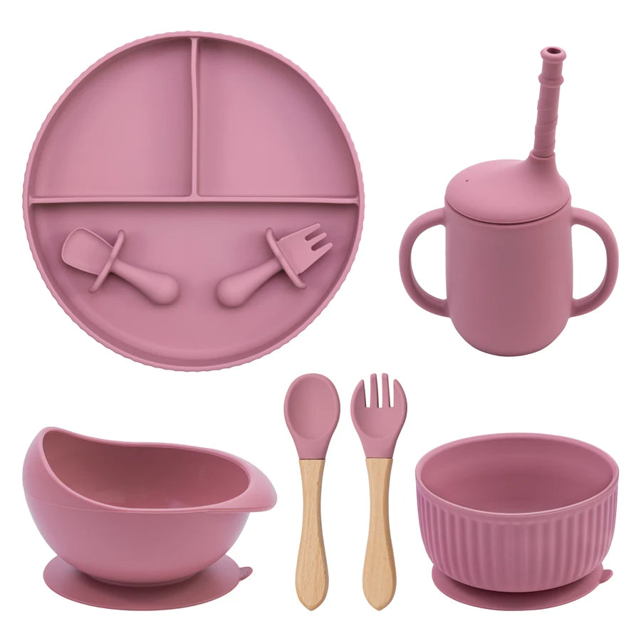 Silicone Baby Feeding Tableware Set Suction Bowl Plate Cup