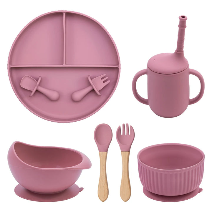 Silicone Baby Feeding Tableware Set Suction Bowl Plate Cup