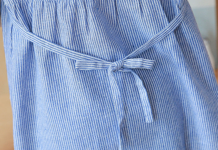 Striped Embroidered Maternity Top Stand Collar Dress