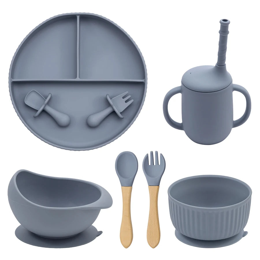 Silicone Baby Feeding Tableware Set Suction Bowl Plate Cup